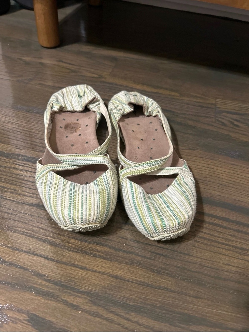 Ahnu Striped Slip-On Flats in Green & Cream